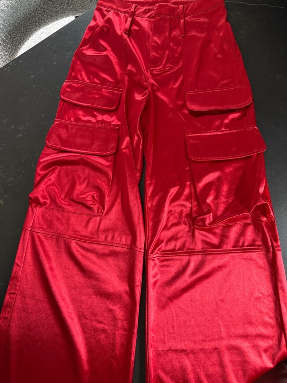 AKIRA Red Satin Cargo Pants
